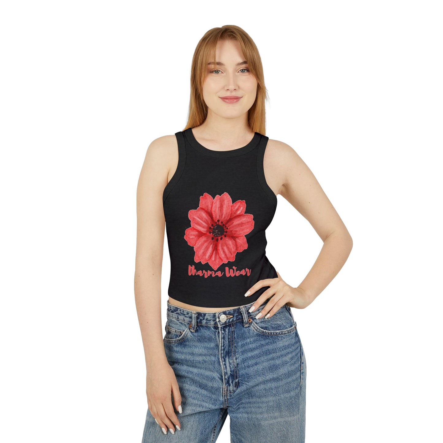 Dharma Wear Flower Yoga Tank Top, Solid Navy Blend
