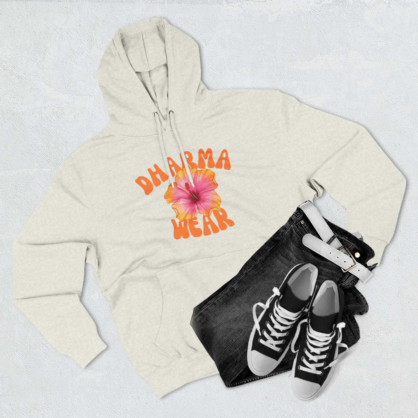 Hibiscus Flower Sweatshirt Fleece Hoodie White, Women