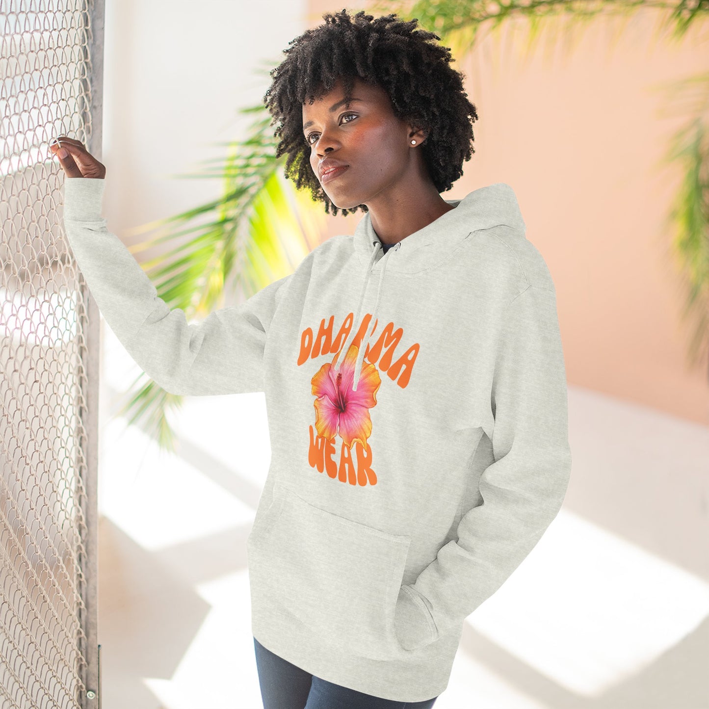 Hibiscus Flower Sweatshirt Fleece Hoodie White, Women