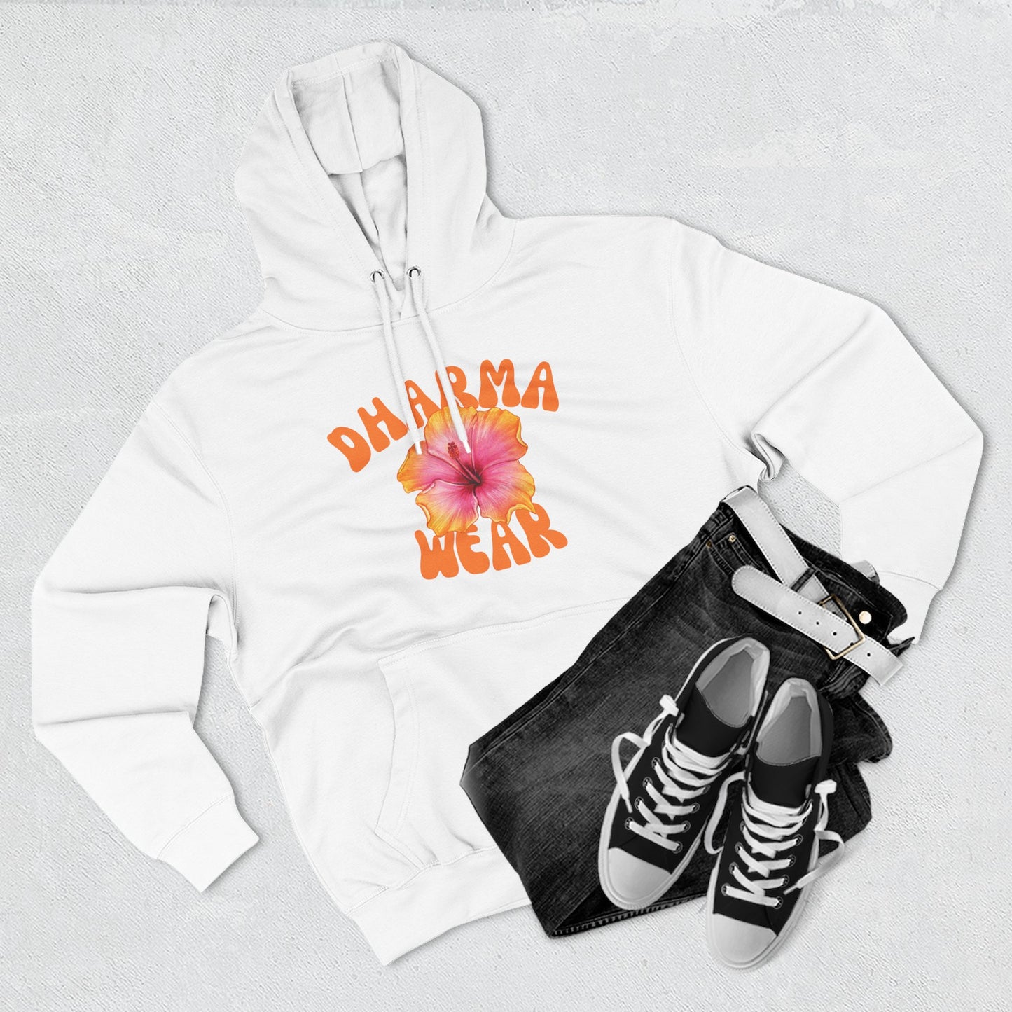 Hibiscus Flower Sweatshirt Fleece Hoodie White, Women