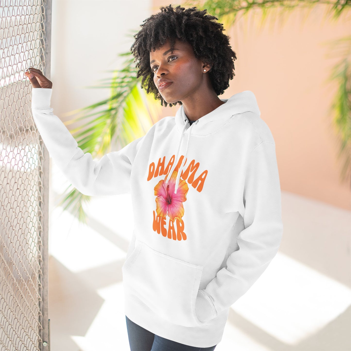 Hibiscus Flower Sweatshirt Fleece Hoodie White, Women