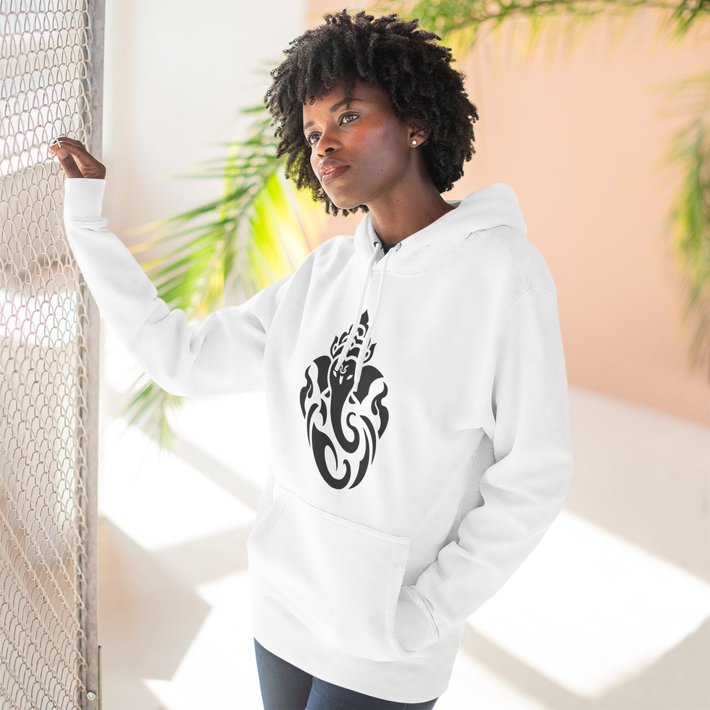 Ganesha Sweatshirt Fleece Hoodie White, Women