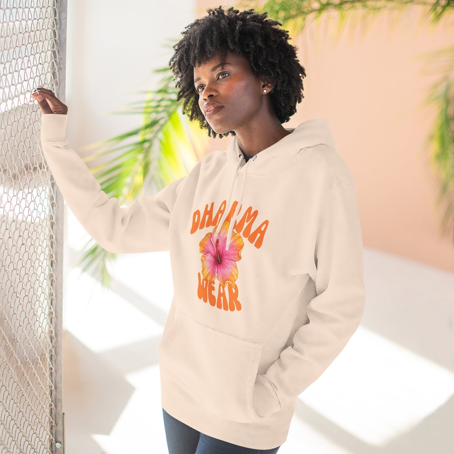 Hibiscus Flower Sweatshirt Fleece Hoodie White, Women