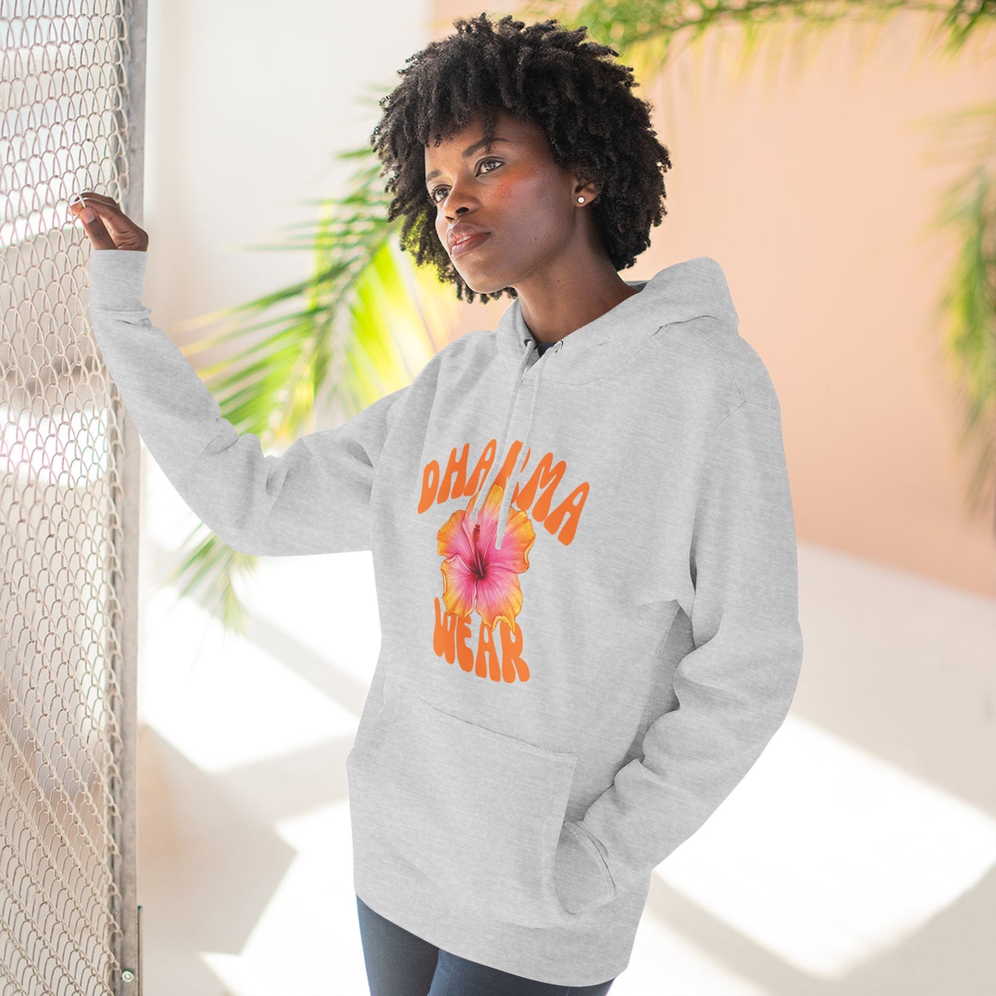 Hibiscus Flower Sweatshirt Fleece Hoodie Heather Grey, Women
